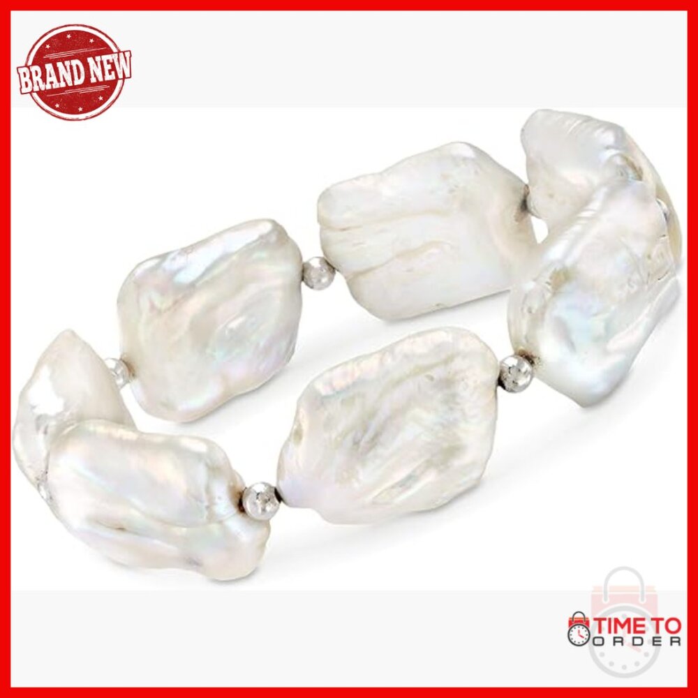 Sterling Silver Baroque Pearl Stretch Bracelet 7.5 Inch Luxury Jewelry